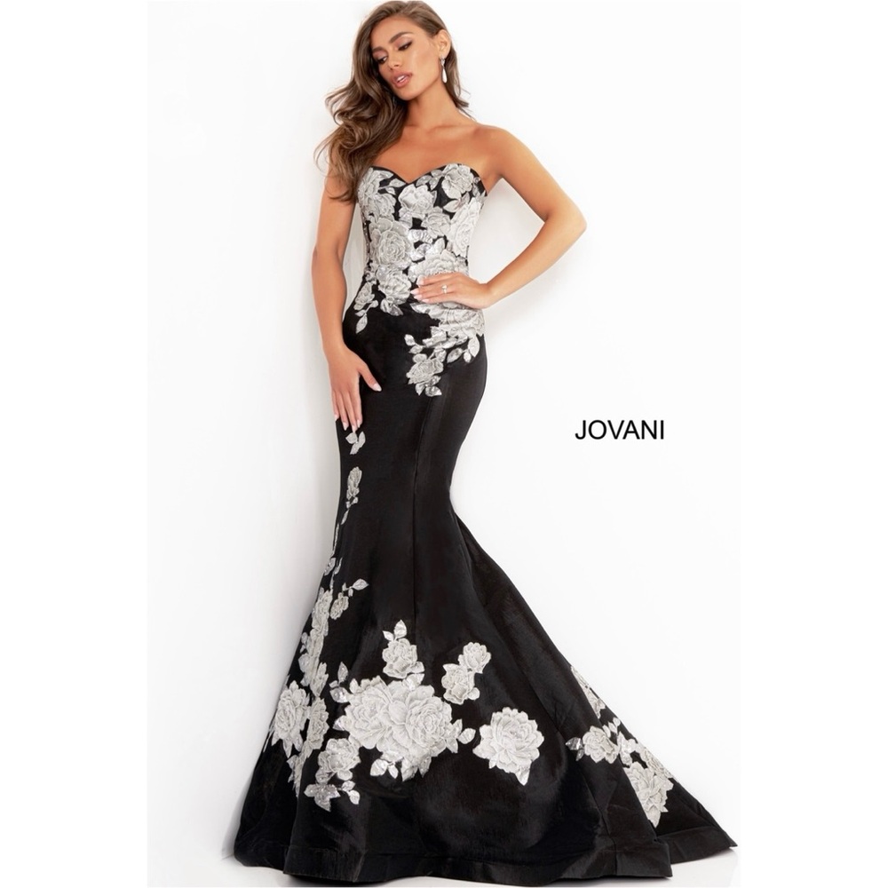 Jovani 3917 Black with Silver appliqués, Mermaid Gown